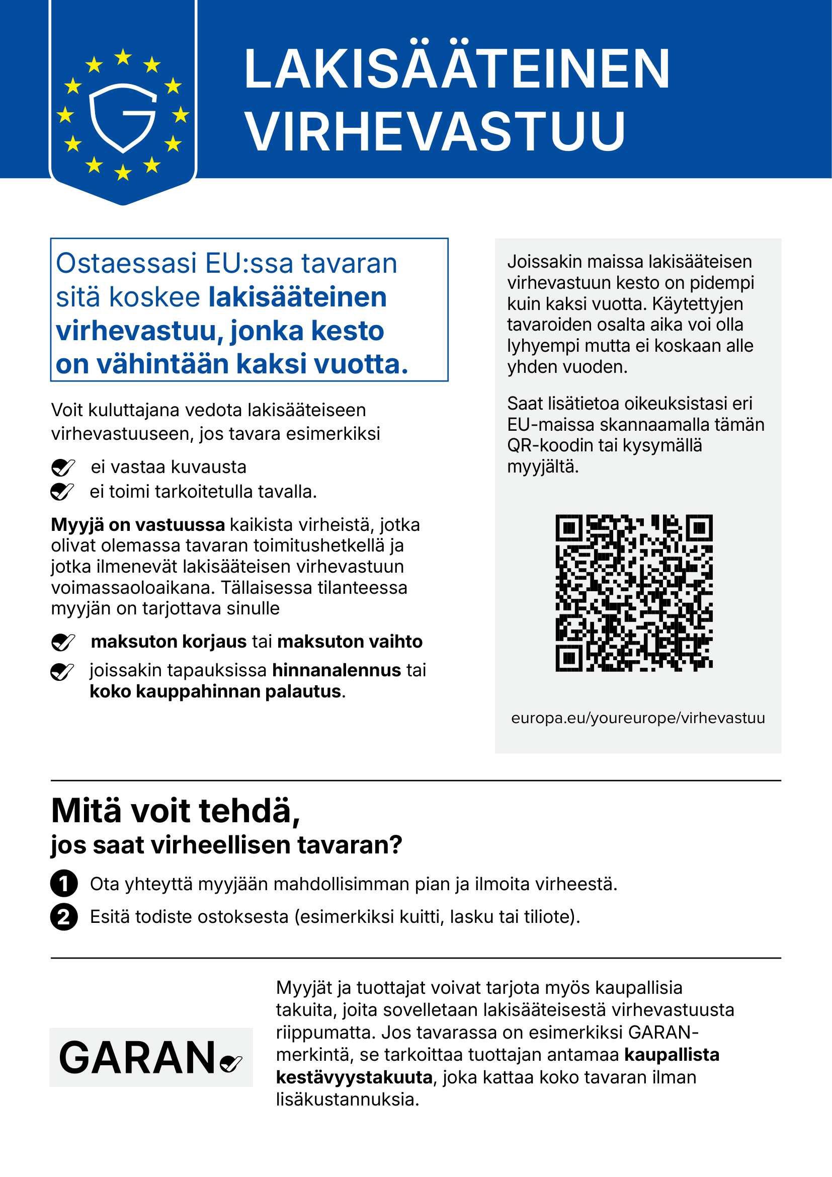 Ilmoitus EU:n laillisesta kahden vuoden takuusta