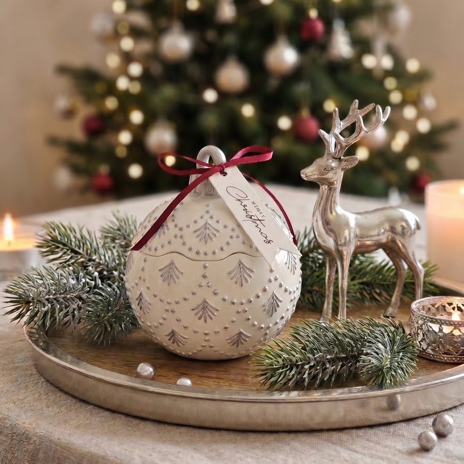 Kynttilä Christmas Bauble Enchanted MINI - Valkoinen / Hopeinen / Talvinen taika / MINI
