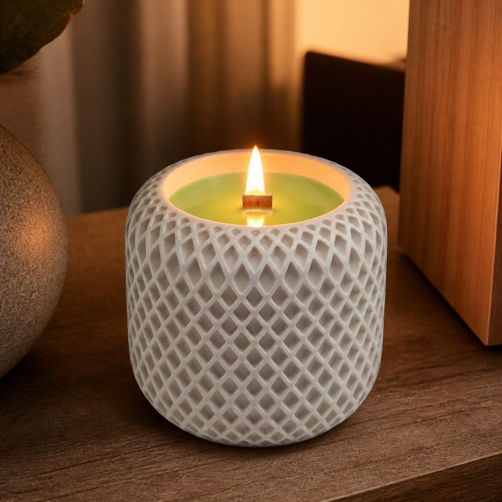 Kynttilä Mozaika - Valkoinen / Neon Vihreä / Omena, Kaneli
