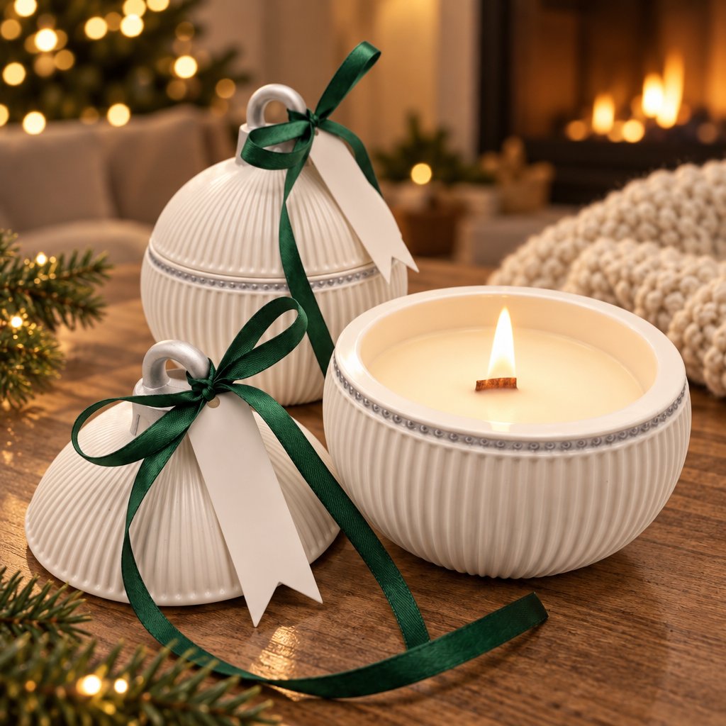 Christmas Bauble Elegance -tuoksukynttilä – Valkoinen / Hopea / Talvinen taika